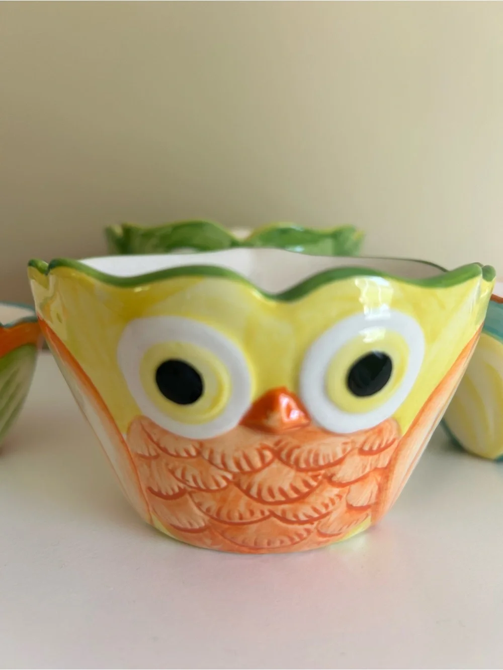 Pier 1 Owl Nesting Ceramic Measuring Cups Set of 4 Multicolor Bowls